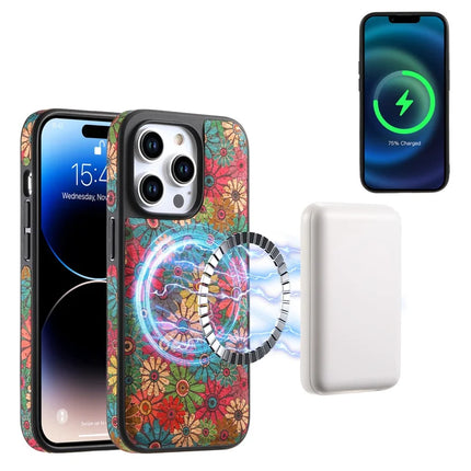 For iPhone 16 Pro Max Magnetic Case with Detachable Zipper Card Bag Flower Leather Back Cover