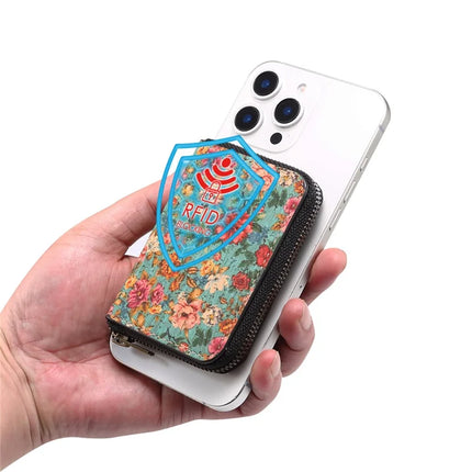 For iPhone 16 Pro Max Magnetic Case with Detachable Zipper Card Bag Flower Leather Back Cover