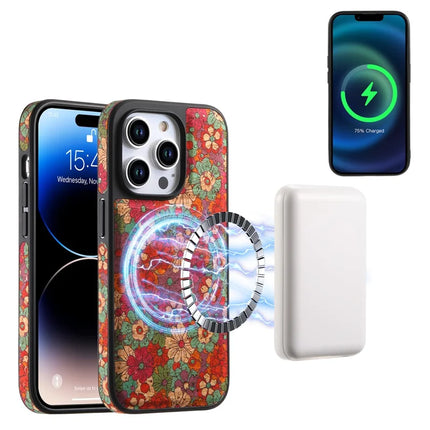 For iPhone 16 Pro Max Magnetic Case with Detachable Zipper Card Bag Flower Leather Back Cover