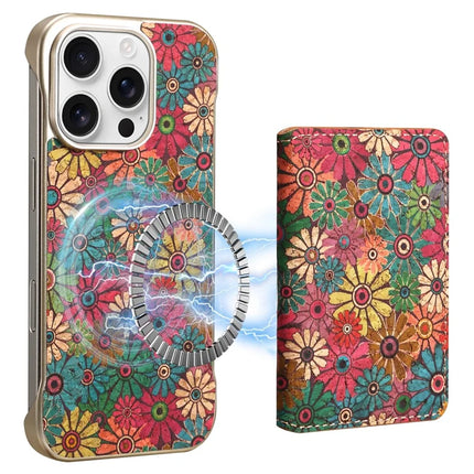 For iPhone 16 Pro Magnetic Case Compatible with MagSafe Pattern Print PU + PC Phone Cover with Card Holder - Daisy