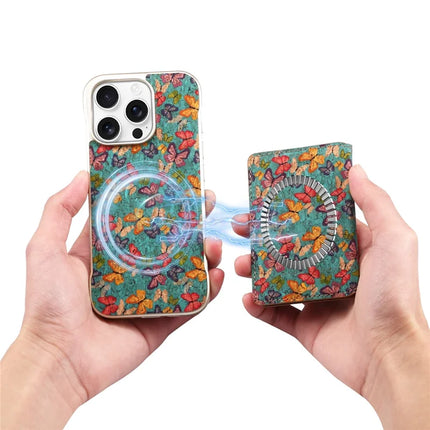 For iPhone 16 Pro Magnetic Case Compatible with MagSafe Pattern Print PU + PC Phone Cover with Card Holder