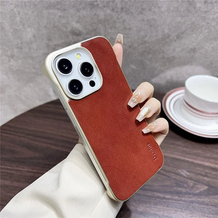 DENIOR For iPhone 16 Pro Max Magnetic Case Genuine Cow Leather PC Kickstand Phone Cover with Card Holder