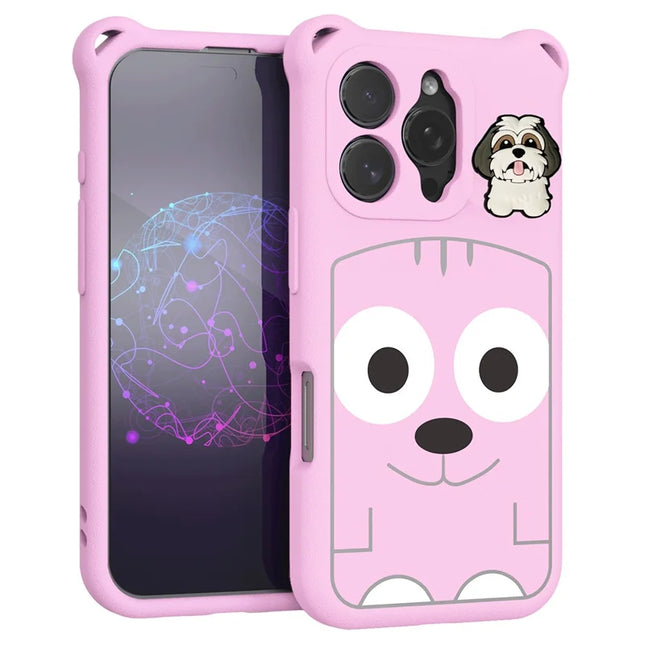 For iPhone 16 Pro Max Case Cartoon Dog EVA Anti Drop Phone Cover with Camera Lens Cover - Pink