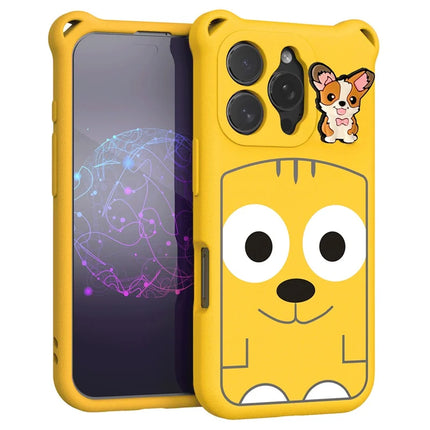 For iPhone 16 Pro Max Case Cartoon Dog EVA Anti Drop Phone Cover with Camera Lens Cover - Yellow