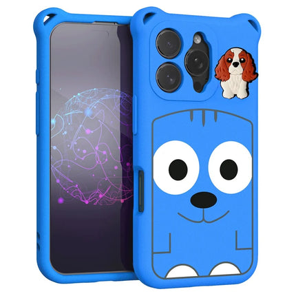 For iPhone 16 Pro Max Case Cartoon Dog EVA Anti Drop Phone Cover with Camera Lens Cover - Blue