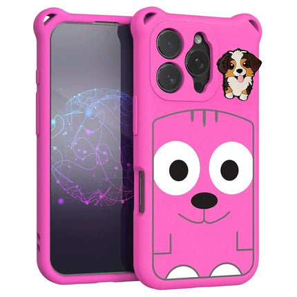 For iPhone 16 Pro Max Case Cartoon Dog EVA Anti Drop Phone Cover with Camera Lens Cover - Rose