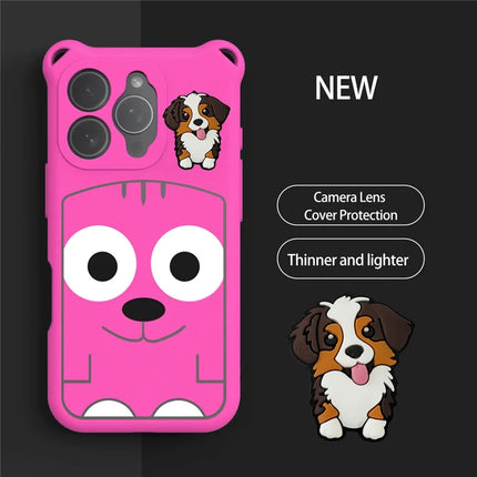 For iPhone 16 Pro Max Case Cartoon Dog EVA Anti Drop Phone Cover with Camera Lens Cover