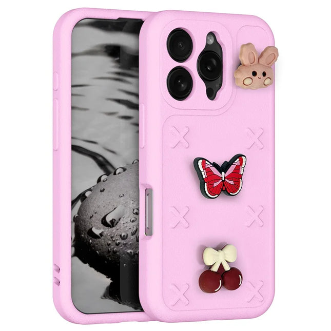 For iPhone 16 Pro Max Case Butterfly Floral Series 3D Pattern EVA Anti Drop Phone Cover - Pink