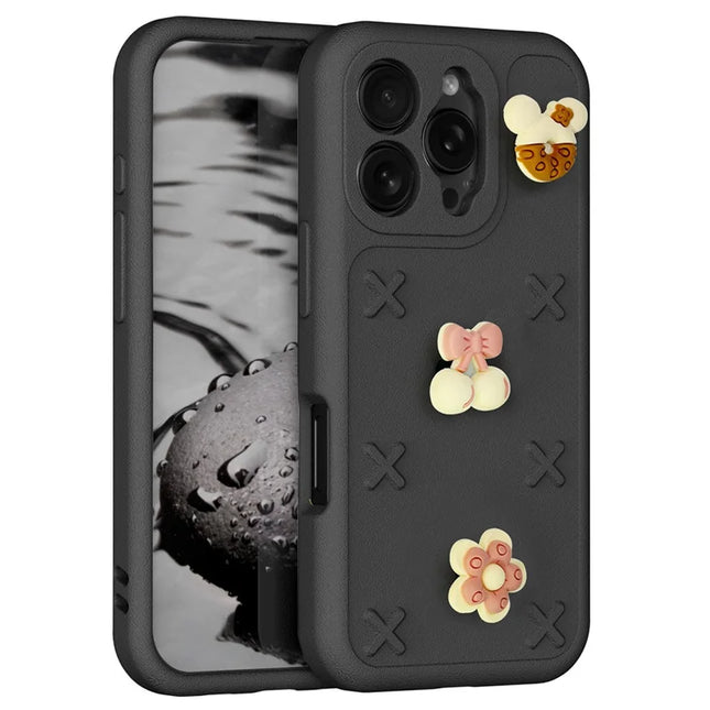 For iPhone 16 Pro Max Case Butterfly Floral Series 3D Pattern EVA Anti Drop Phone Cover - Black