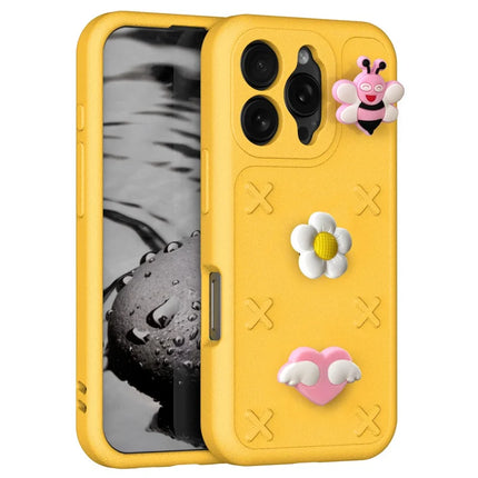 For iPhone 16 Pro Max Case Butterfly Floral Series 3D Pattern EVA Anti Drop Phone Cover - Yellow