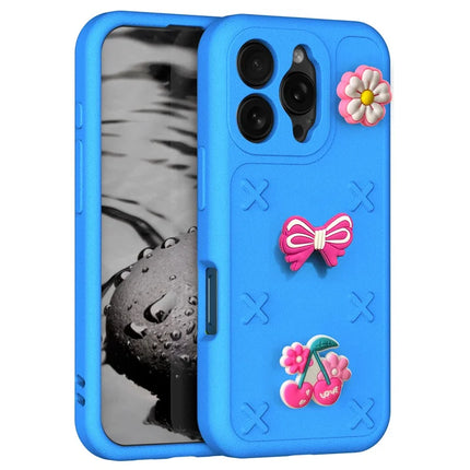 For iPhone 16 Pro Max Case Butterfly Floral Series 3D Pattern EVA Anti Drop Phone Cover - Blue