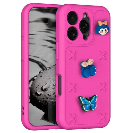 For iPhone 16 Pro Max Case Butterfly Floral Series 3D Pattern EVA Anti Drop Phone Cover - Rose