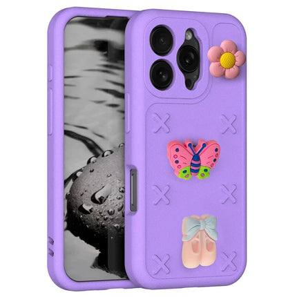 For iPhone 16 Pro Max Case Butterfly Floral Series 3D Pattern EVA Anti Drop Phone Cover - Purple