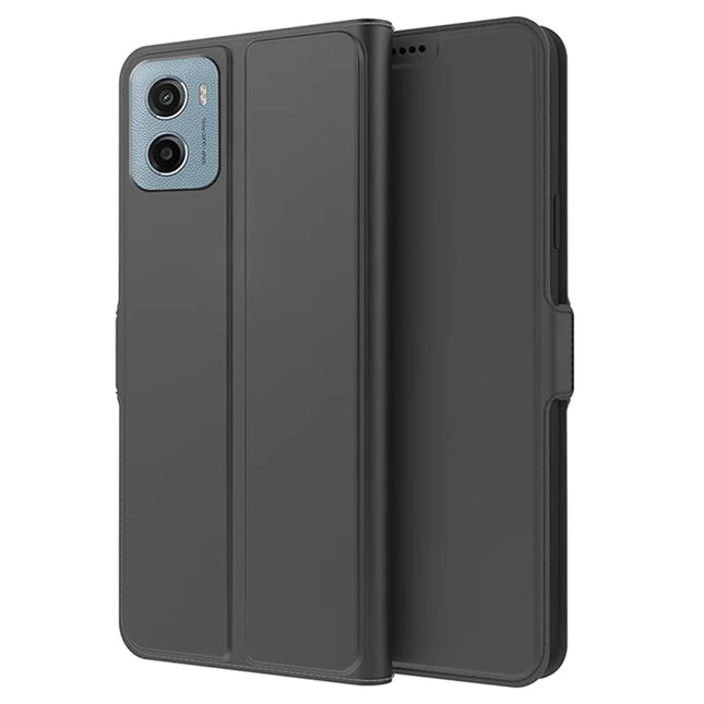 For Motorola Moto E15 4G / G05 4G Case Shockproof TPU Inner Shell Leather Phone Cover Card Slot - Black