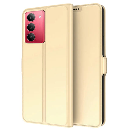 For Realme 14x 5G / V60 Pro Case Shockproof TPU Inner Shell Leather Phone Cover Card Slot - Gold