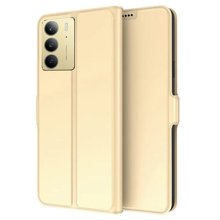 For Realme C75 Case Shockproof TPU Inner Shell Leather Phone Cover Card Slot - Gold