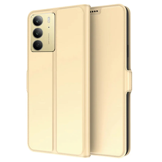 For Realme C75 Case Shockproof TPU Inner Shell Leather Phone Cover Card Slot - Gold