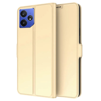 For Realme Neo7 5G Case Shockproof TPU Inner Shell Leather Phone Cover Card Slot - Gold