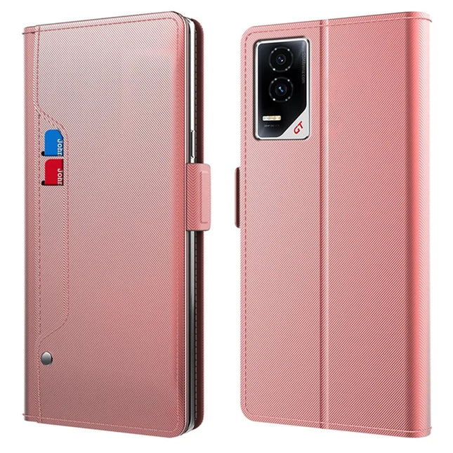 For Honor GT Case Stand PU Leather Phone Cover Card Holder Mirror - Rose Gold
