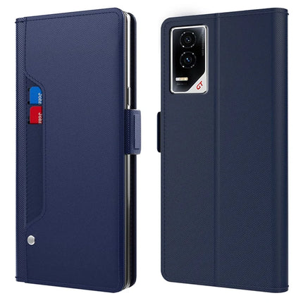 For Honor GT Case Stand PU Leather Phone Cover Card Holder Mirror - Blue