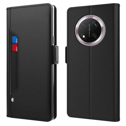 Phone Case For Honor Magic7 Lite 5G / X9c 5G / X60 Pro 5G Stand PU Leather Cover Card Holder Mirror - Black