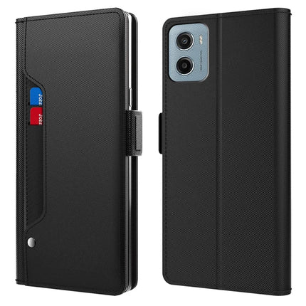 For Motorola Moto E15 4G / G05 4G Case Stand PU Leather Phone Cover Card Holder Mirror - Black