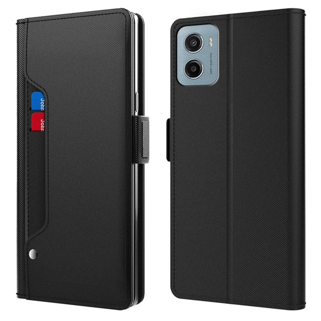For Motorola Moto E15 4G / G05 4G Case Stand PU Leather Phone Cover Card Holder Mirror - Black