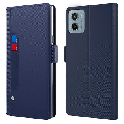 For Motorola Moto E15 4G / G05 4G Case Stand PU Leather Phone Cover Card Holder Mirror - Blue