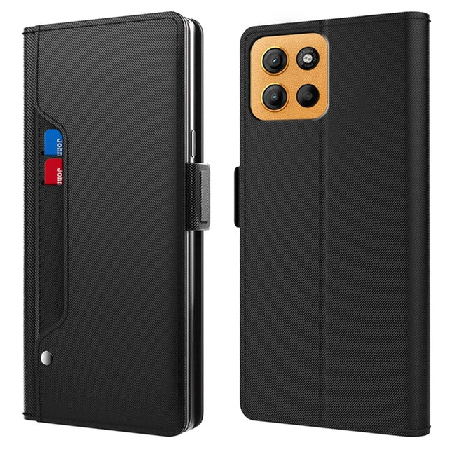For Motorola Moto G15 4G Case Stand PU Leather Phone Cover Card Holder Mirror - Black