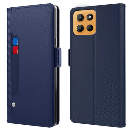 For Motorola Moto G15 4G Case Stand PU Leather Phone Cover Card Holder Mirror - Blue