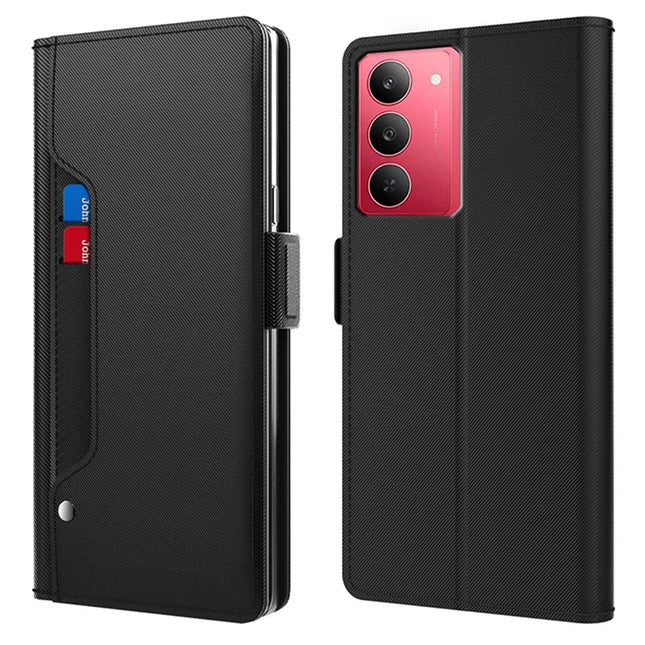 For Realme 14x 5G / V60 Pro Case Stand PU Leather Phone Cover Card Holder Mirror - Black