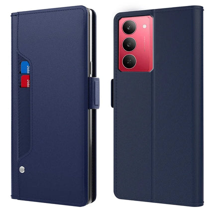 For Realme 14x 5G / V60 Pro Case Stand PU Leather Phone Cover Card Holder Mirror - Blue