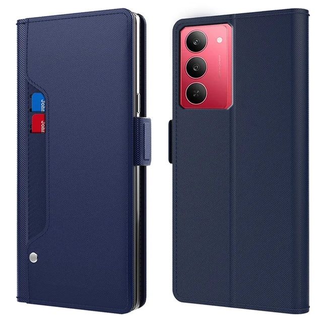For Realme 14x 5G / V60 Pro Case Stand PU Leather Phone Cover Card Holder Mirror - Blue