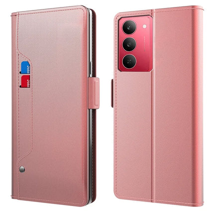 For Realme 14x 5G / V60 Pro Case Stand PU Leather Phone Cover Card Holder Mirror - Rose Gold