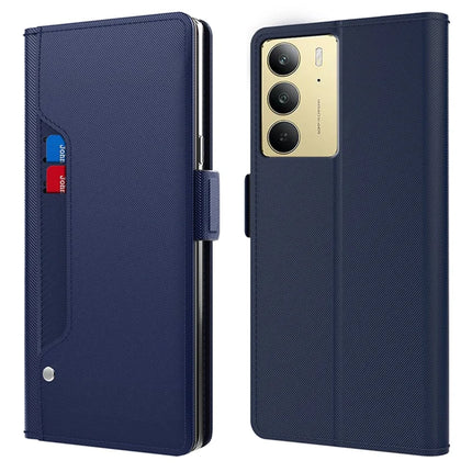 For Realme C75 Case Stand PU Leather Phone Cover Card Holder Mirror - Blue