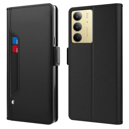 For Realme C75 Case Stand PU Leather Phone Cover Card Holder Mirror - Black