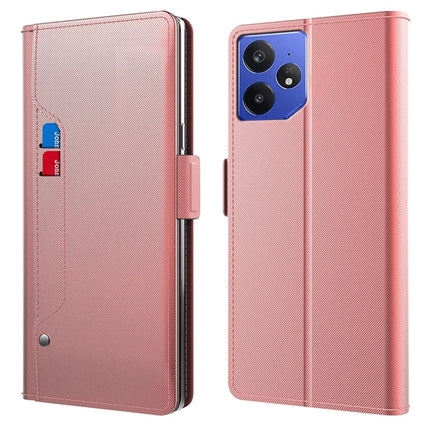 For Realme Neo7 5G Case Stand PU Leather Phone Cover Card Holder Mirror - Rose Gold