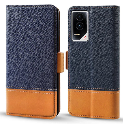 For Honor GT Case Color Splicing PU Leather Wallet Phone Cover - Blue
