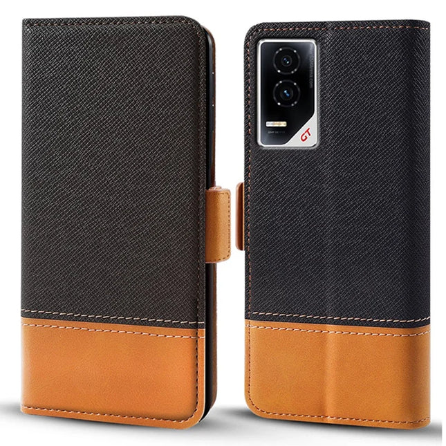 For Honor GT Case Color Splicing PU Leather Wallet Phone Cover - Black