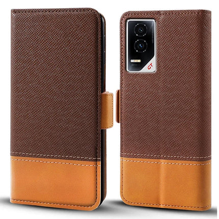 For Honor GT Case Color Splicing PU Leather Wallet Phone Cover - Brown