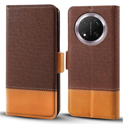 Phone Case for Honor Magic7 Lite 5G / X9c 5G / X60 Pro 5G Color Splicing PU Leather Wallet Phone Cover - Brown