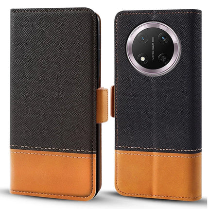 Phone Case for Honor Magic7 Lite 5G / X9c 5G / X60 Pro 5G Color Splicing PU Leather Wallet Phone Cover - Black