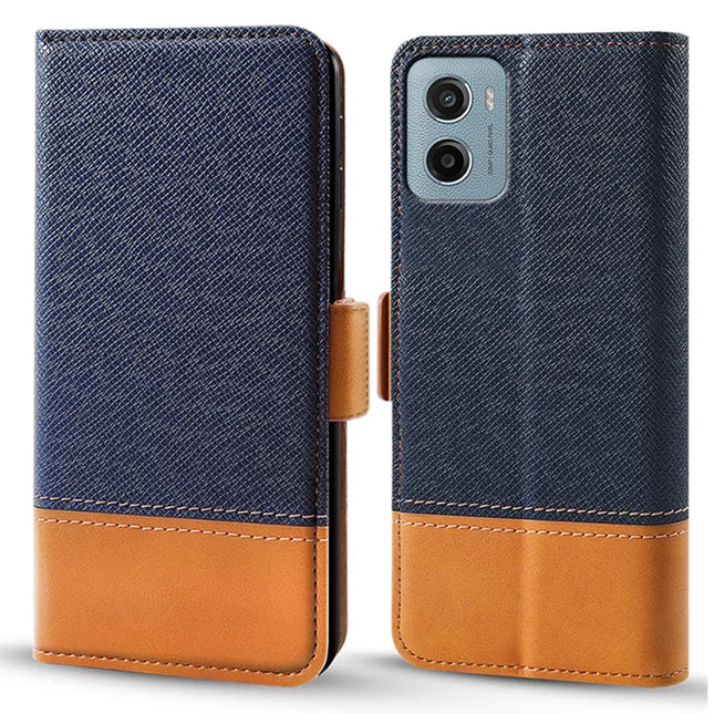 For Motorola Moto E15 4G / G05 4G Case Color Splicing PU Leather Wallet Phone Cover - Blue