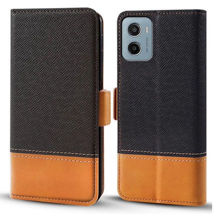 For Motorola Moto E15 4G / G05 4G Case Color Splicing PU Leather Wallet Phone Cover - Black