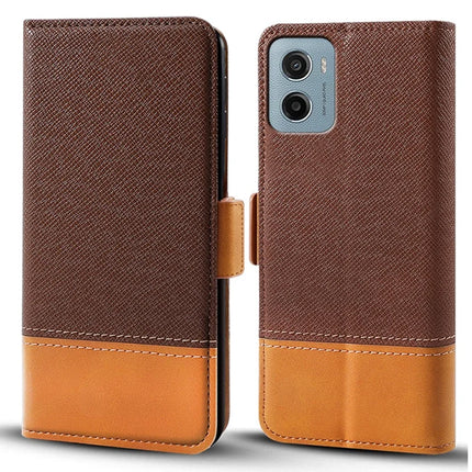 For Motorola Moto E15 4G / G05 4G Case Color Splicing PU Leather Wallet Phone Cover - Brown