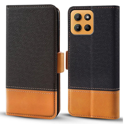 For Motorola Moto G15 4G Case Color Splicing PU Leather Wallet Phone Cover - Black