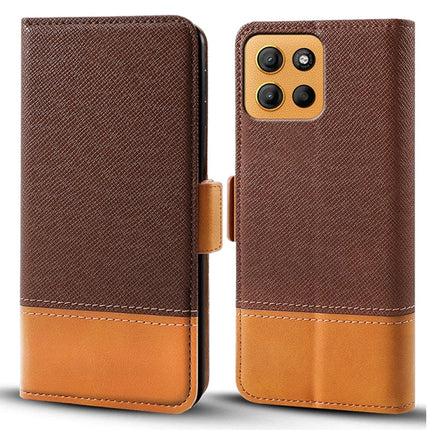 For Motorola Moto G15 4G Case Color Splicing PU Leather Wallet Phone Cover - Brown