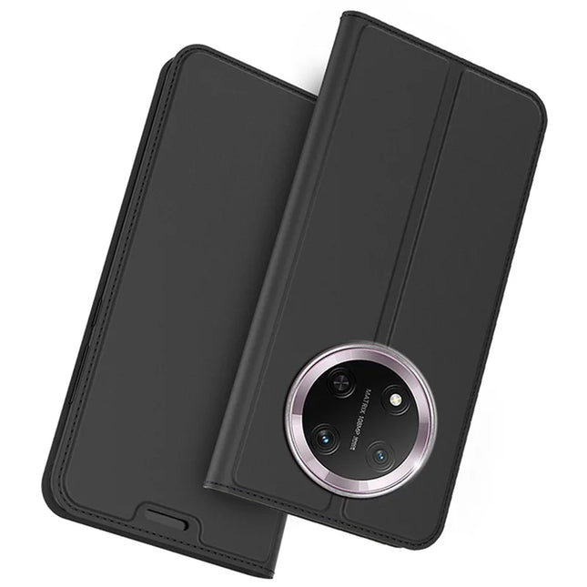 Leather Phone Case for Honor Magic7 Lite 5G / X9c 5G / X60 Pro 5G Card Holder Stand Magnetic Closure Mobile Cover - Black