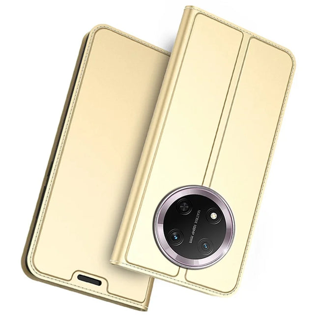 Leather Phone Case for Honor Magic7 Lite 5G / X9c 5G / X60 Pro 5G Card Holder Stand Magnetic Closure Mobile Cover - Gold