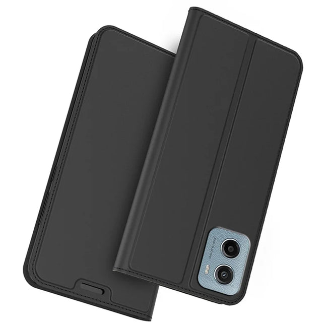 For Motorola Moto E15 4G  /  G05 4G Case PU Leather Phone Cover with Card Holder Stand Magnetic Closure - Black